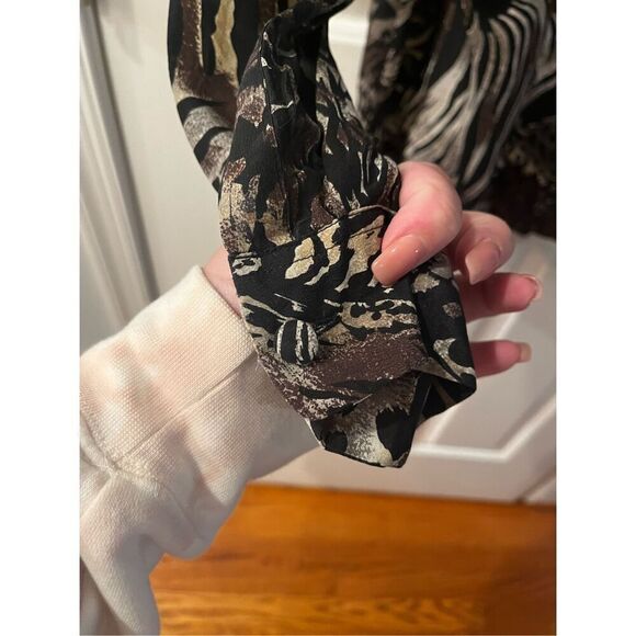 Fu Da Silk Black & Tan Zebra Tiger Print Button Up Blouse sz M EUC - Picture 3 of 6